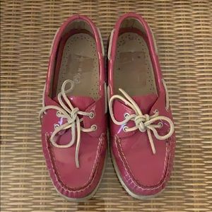 Sperry patent leather pink boat shoes